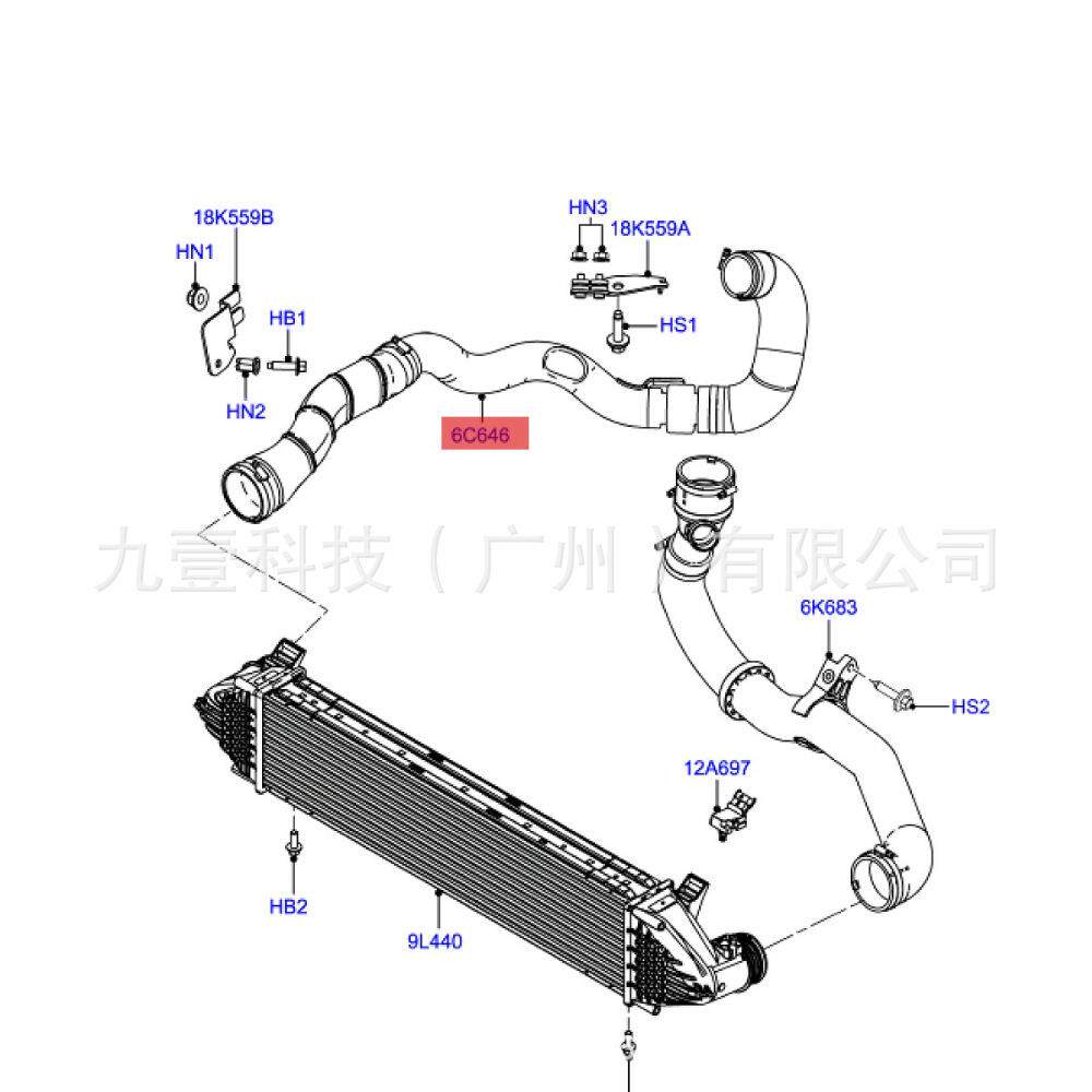 9G916C646BD 适用福特致胜2.0T 涡轮中冷器增压管 后段
