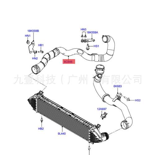 9G916C646BD 适用福特致胜2.0T 涡轮中冷器增压管 后段