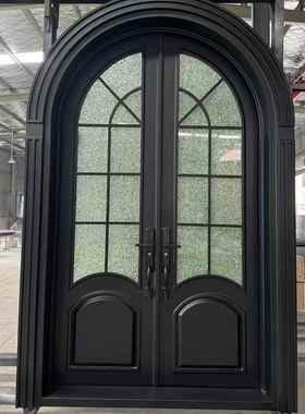 锌钢锻打铁艺门欧式入户门别墅平开门复古庭院铁艺弯花门室内门