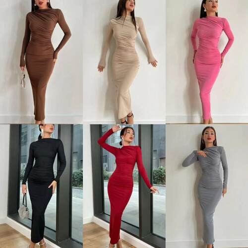 Zipper long sleeved straight collar one step skirt formal
