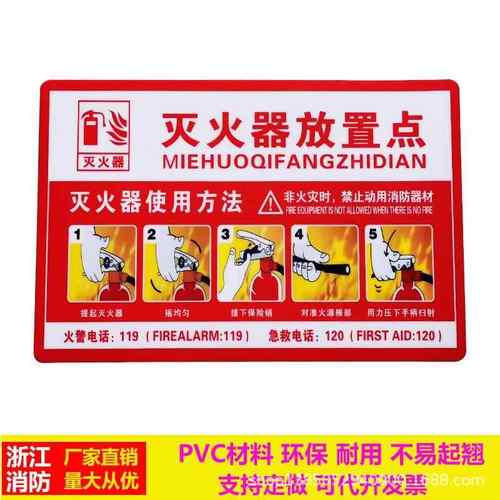 灭火器放置点使用方法说明标识牌消防安全标志 pvc警示贴标签定做