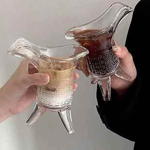 ins搞怪彷古秦始皇茶杯杯子爵杯古代帝王三足杯创意酒杯玻璃杯