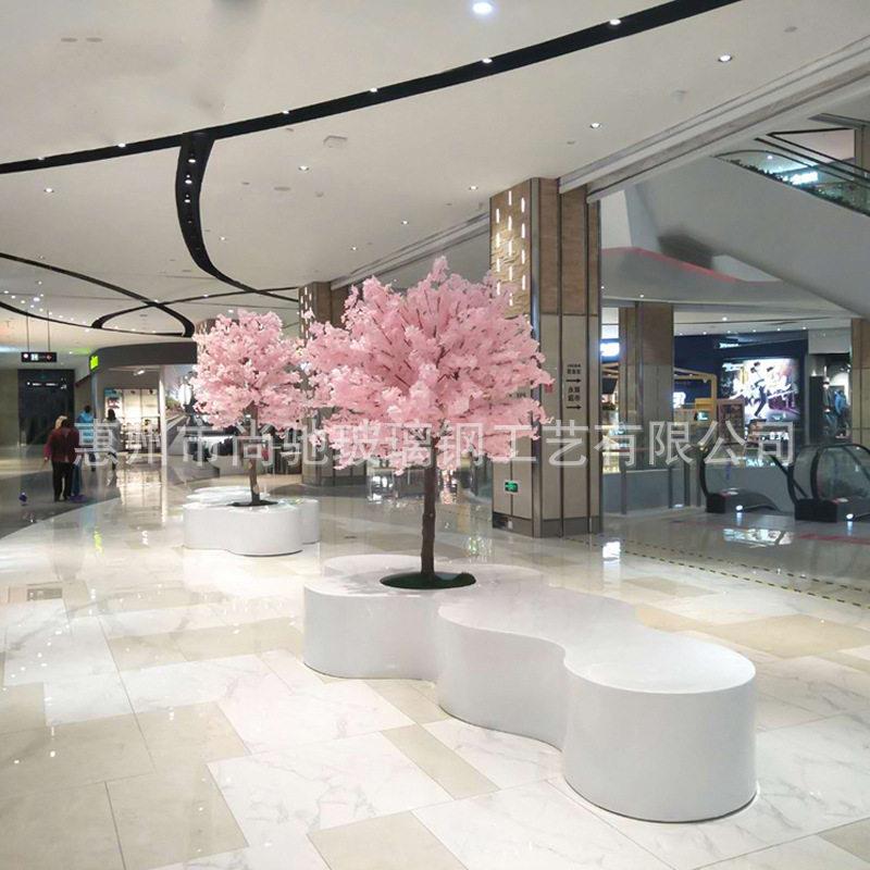 玻璃钢休闲花池坐凳美陈仿真植物景观组合广场商场公共等候休息凳