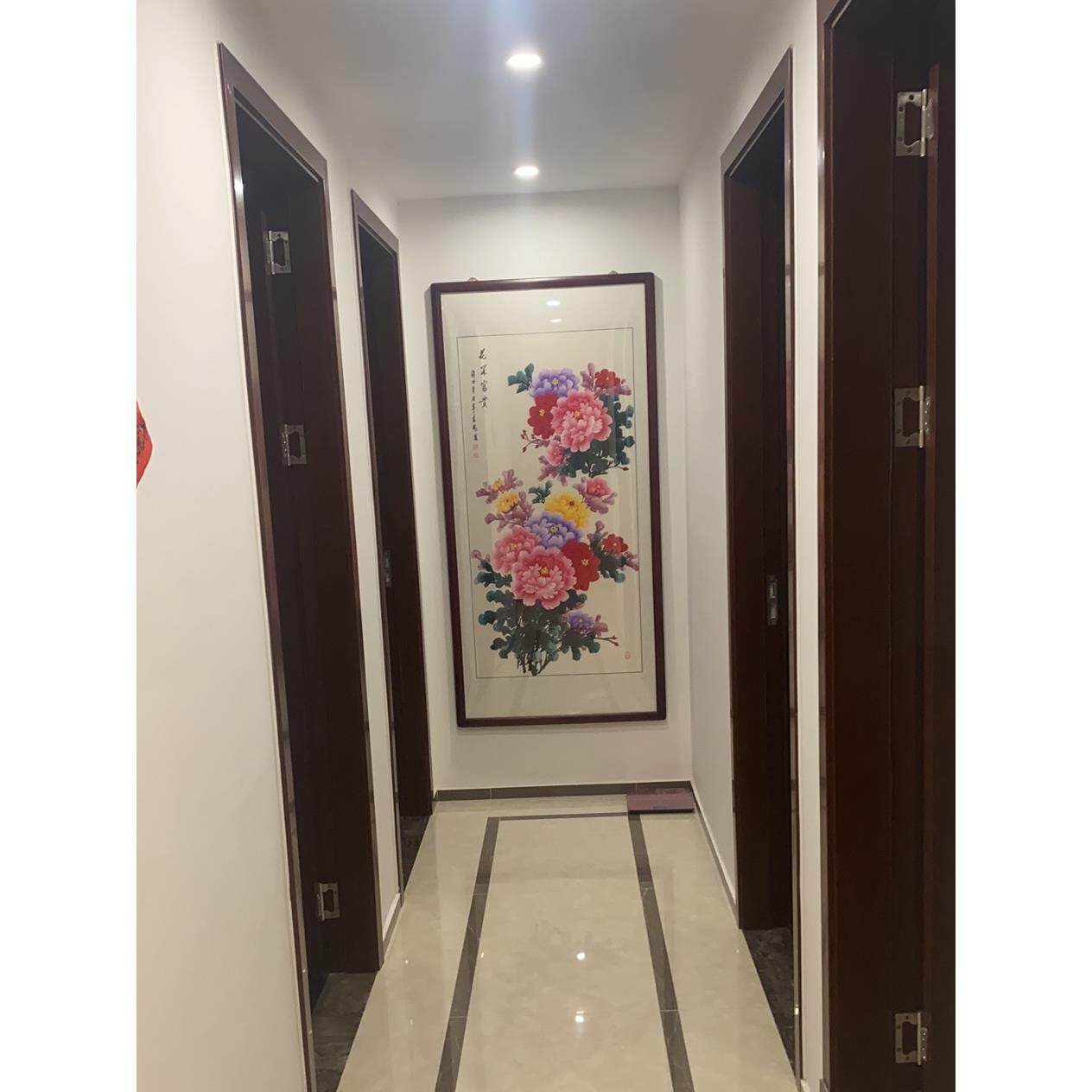垂直壁画《鲜花盛开财富》手绘宣纸国画《牡丹画》中殿挂画《入口