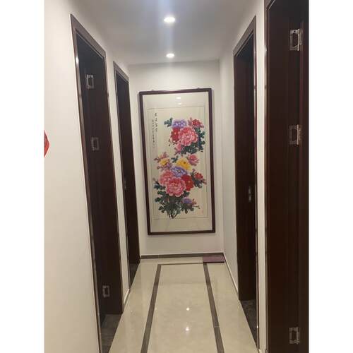 垂直壁画《鲜花盛开财富》手绘宣纸国画《牡丹画》中殿挂画《入口