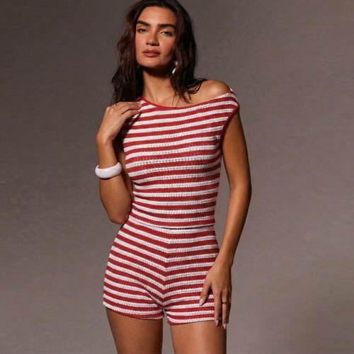 [Plus Size] Striped 2 Piece Outfit Sleeveless Tank Top &