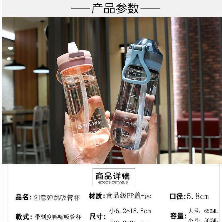色丽雅夏季弹盖塑料提手儿童孕妇刻度650ML吸管杯网红成人塑料杯