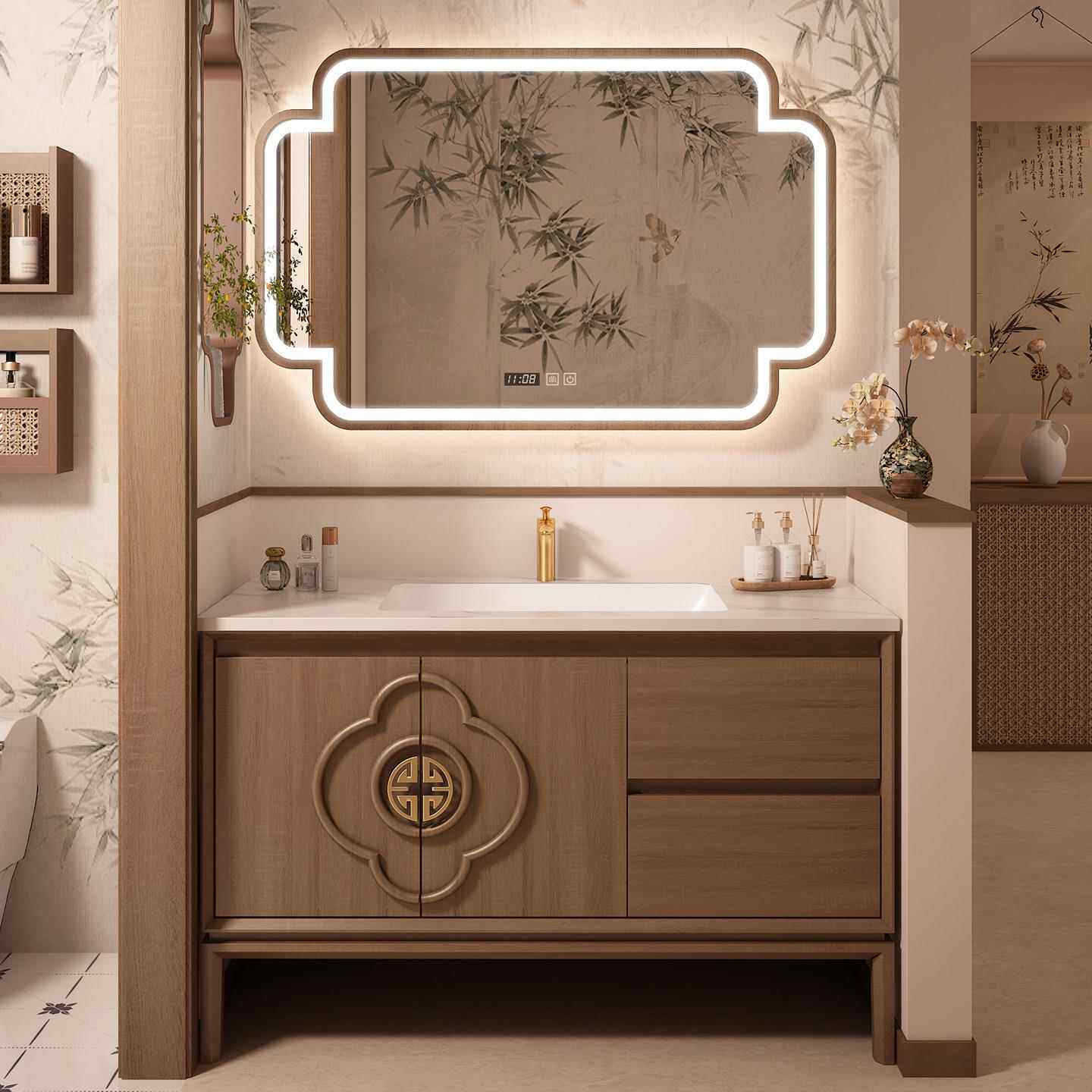 宋氏美学中古风橡木浴室柜组合卫生间洗漱台新中式洗手池洗脸盆柜