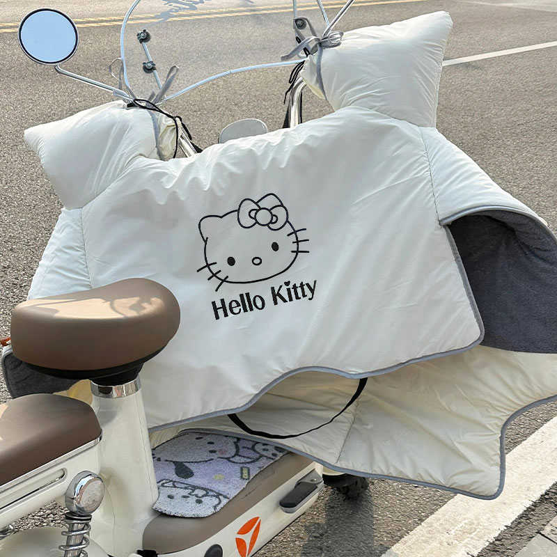 电动车挡风被hellokitty冬季加绒加厚防寒电瓶车摩托防风罩2024新