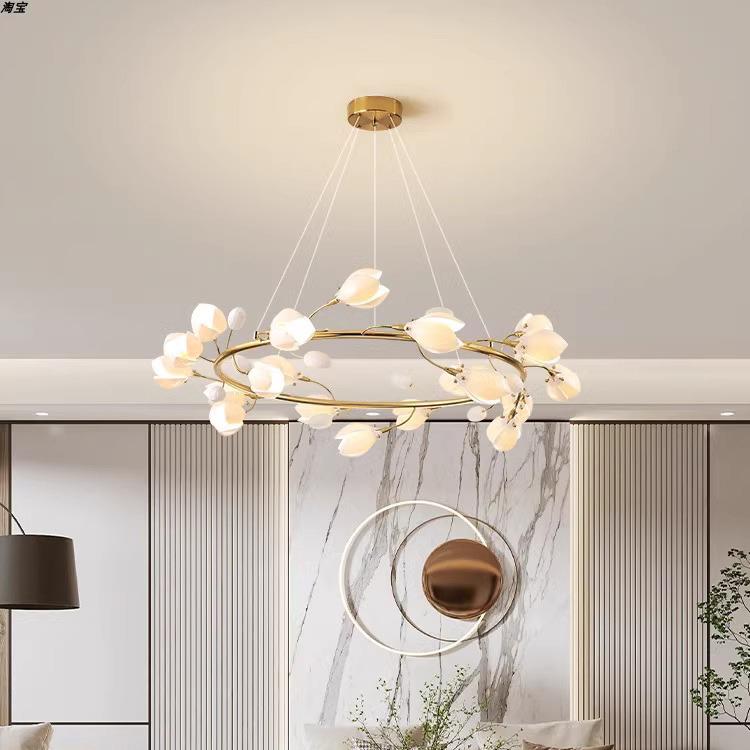 22酒别墅t复楼大吊灯设计师创意玉兰花客厅艺术lof店挑高楼梯吊式