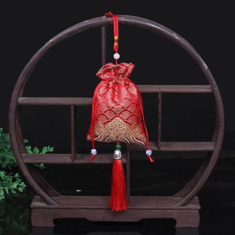 龙年端午节香囊挂件艾草香包空袋海浪荷包流苏袋古风礼品*