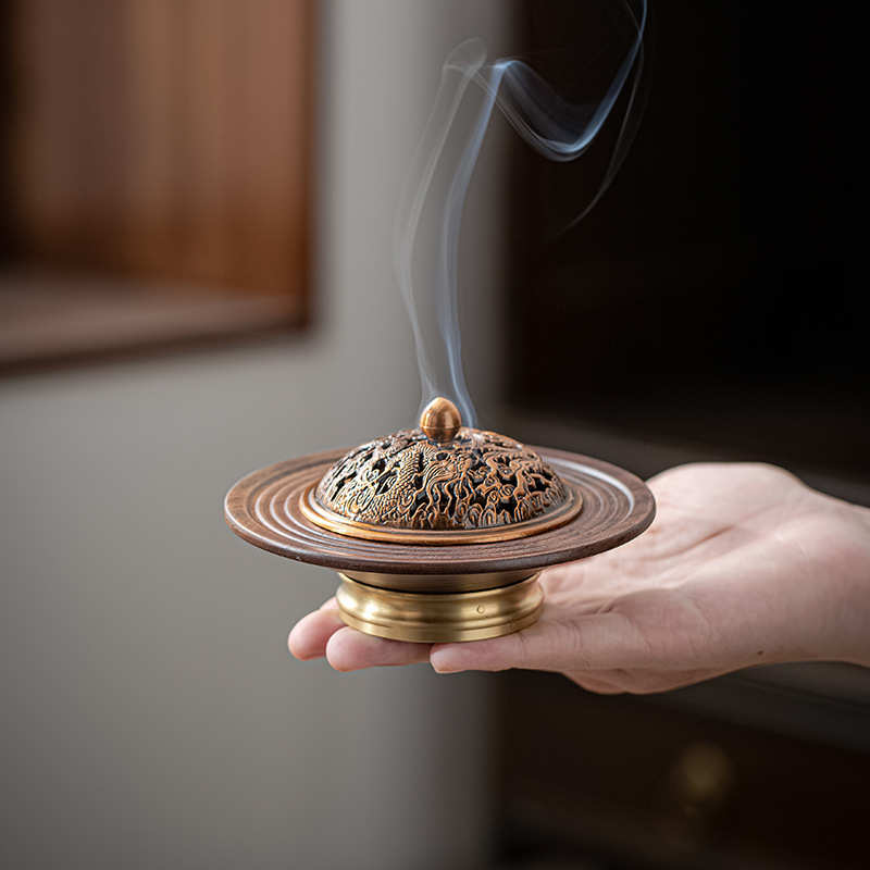 胡桃木茶道香炉家用沉香香料香薰炉香插线香底座小檀香盘香架