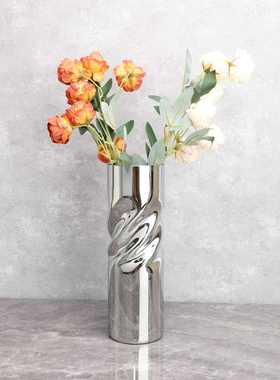 新中式电镀玻璃螺旋花器摆件样板房茶几客厅餐厅桌面花瓶装饰品