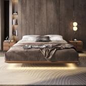 爱丽丝马鞍皮无床头悬浮床意式 双人主卧现代简约大床 极简2025新款