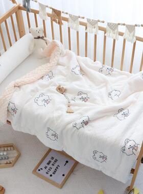 儿童子四纯皱纱被布LC21729刺绣婴儿被新生儿宝宝豆绒安抚被季通