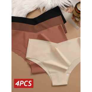 4PC Women Seamless Briefs Sexy V-Waist Underwear 10 Solid Co