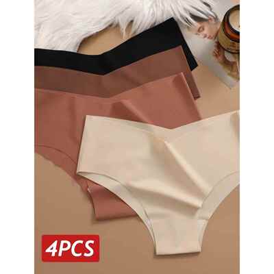 4PC Women Seamless Briefs Sexy V-Waist Underwear 10 Solid Co