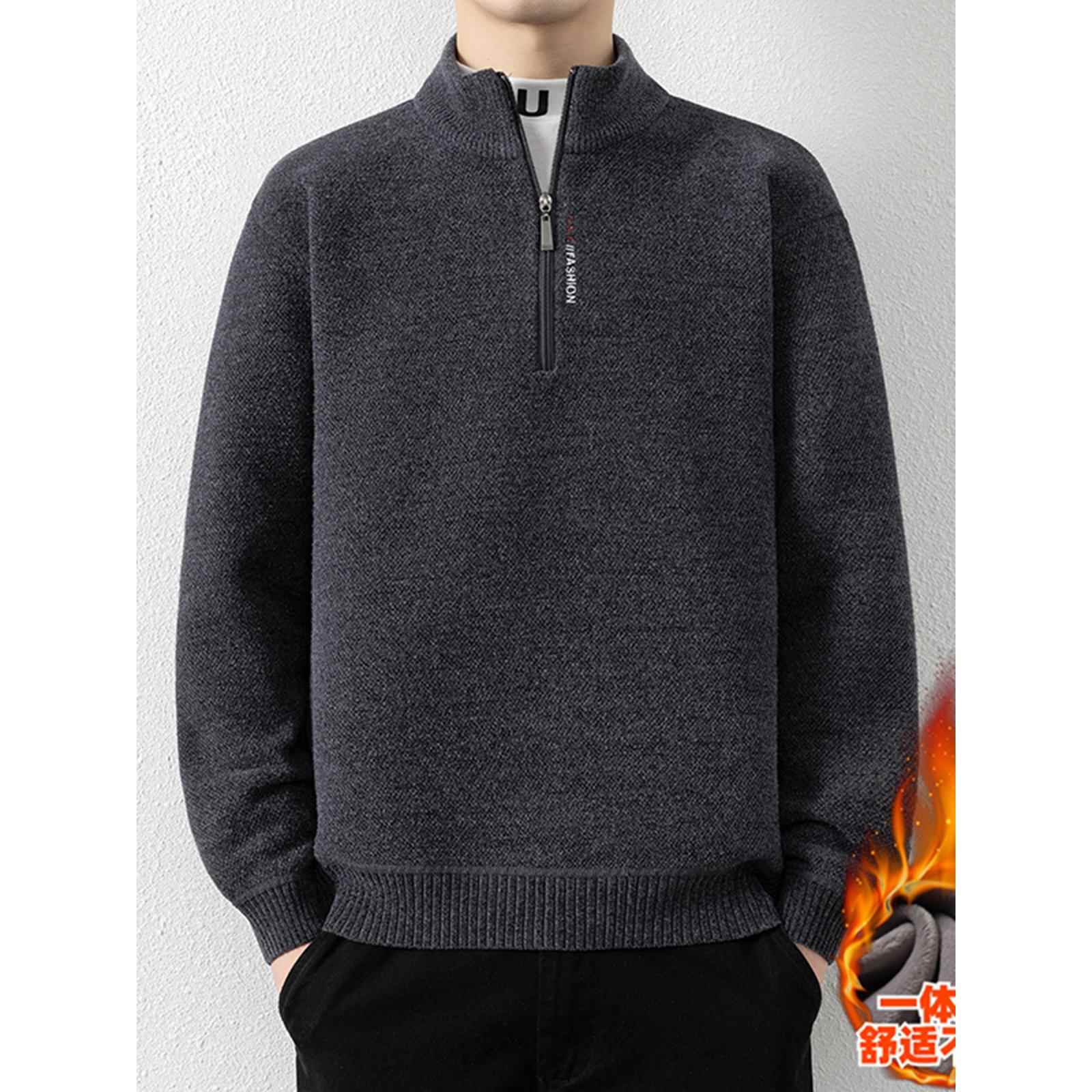 秋冬毛衣男士新款上衣感半拉链男季加绒加厚针织衫男打底衫0926c