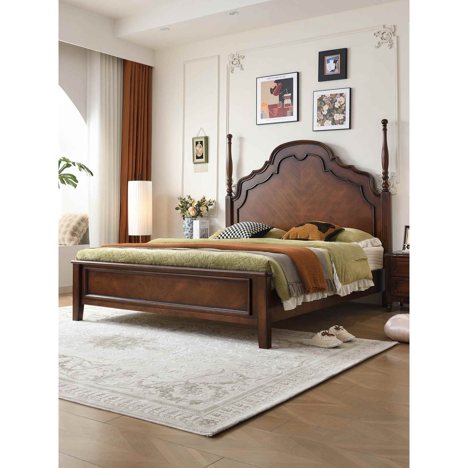 法式覆古安娜床实木床全实木核桃木2x2米2主卧大床美式高箱储物床