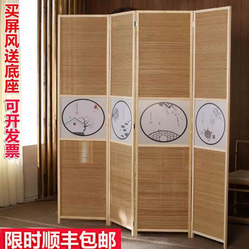 正品式竹编屏风拉隔断客中卧厅室遮挡折叠移动推简约现代办公实木