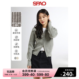 SPAO韩国同款2024年春季女士休闲宽松翻领毛衣开衫SPCKE11W08