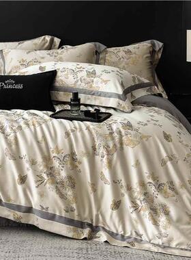 秋被冬丝高端天+棉磨毛四件套高级感akO38kfi织提花加厚套色床品