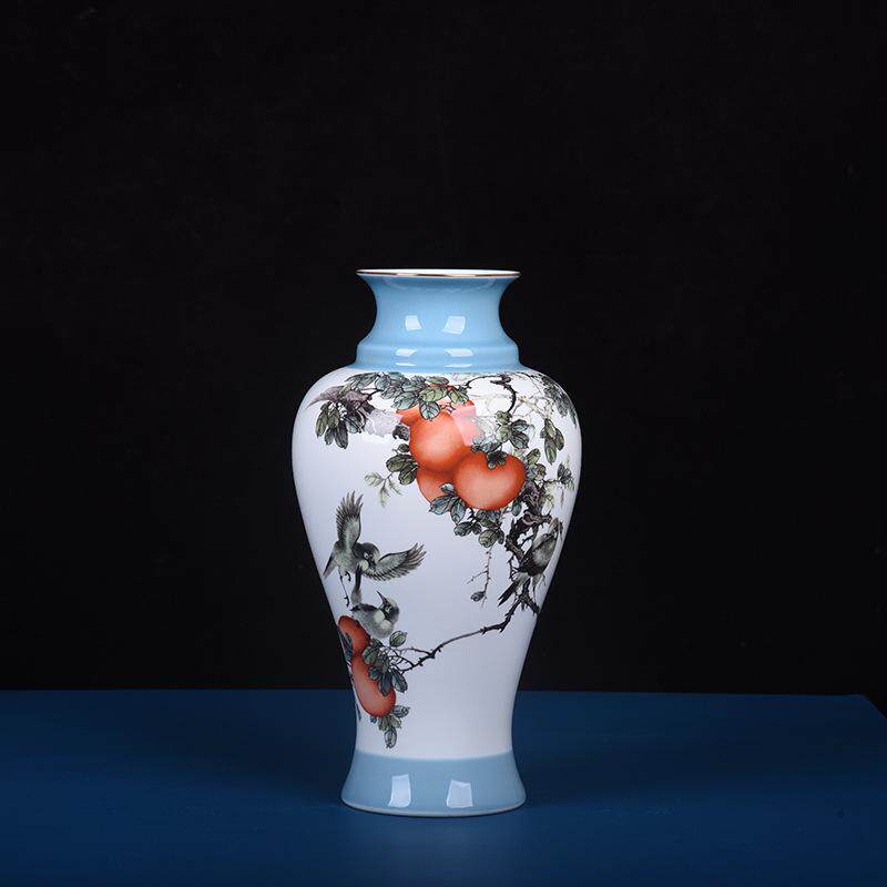 新中式颜色釉粉彩花鸟陶瓷花瓶装饰品摆件客厅桌面插花花器批发