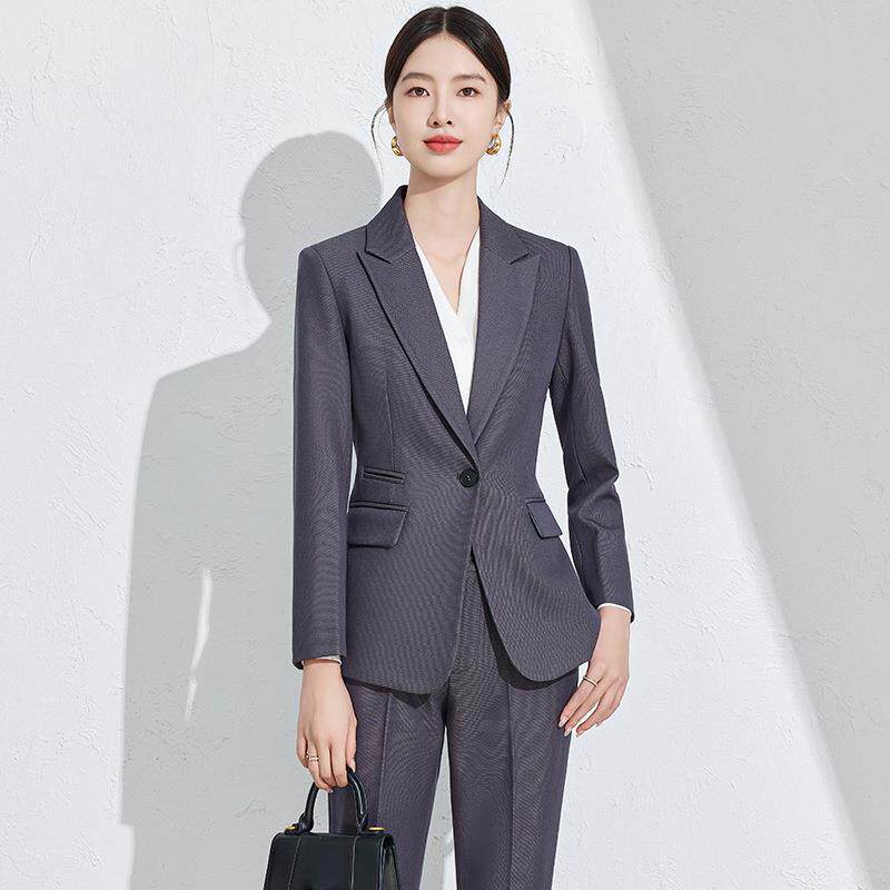 藏蓝色西装套装女职业正装气质通勤修身款银行工作服西服外套套裙