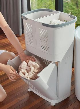 TIL号家用衣篮娄脏衣分层大可移挂动壁洗衣篮收纳筐浴室卫生间置