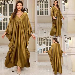 Dress Womens Ladies Elegant Metallic Batwing Sleeve Kaftan