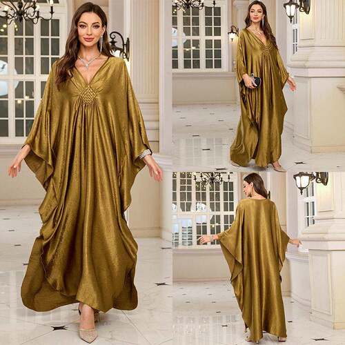 Dress Womens Ladies Elegant Metallic Batwing Sleeve Kaftan