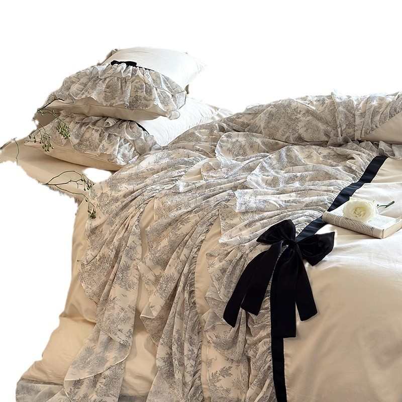 浪漫四保暖法式全件套罩被套磨毛棉系款清冷裙花边床上用品床千层