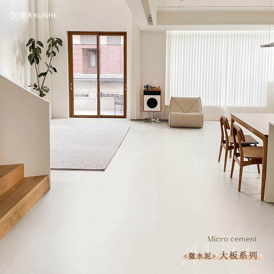 微水泥SPC石塑锁扣地板侘寂风奶油大板家用PVC石晶卡扣式地板防水图片
