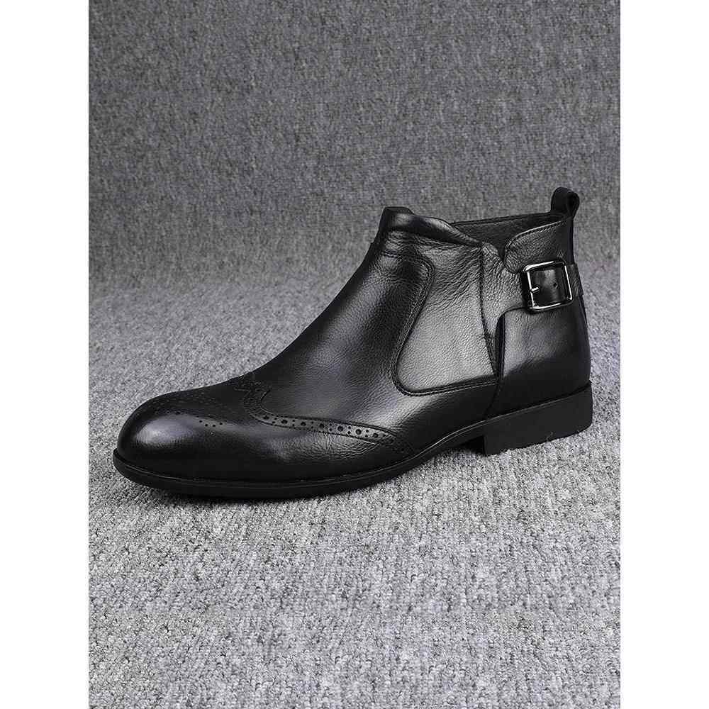 潮流加绒牛皮男鞋秋冬2025新款轻奢时尚真皮高帮皮鞋男士切尔西靴