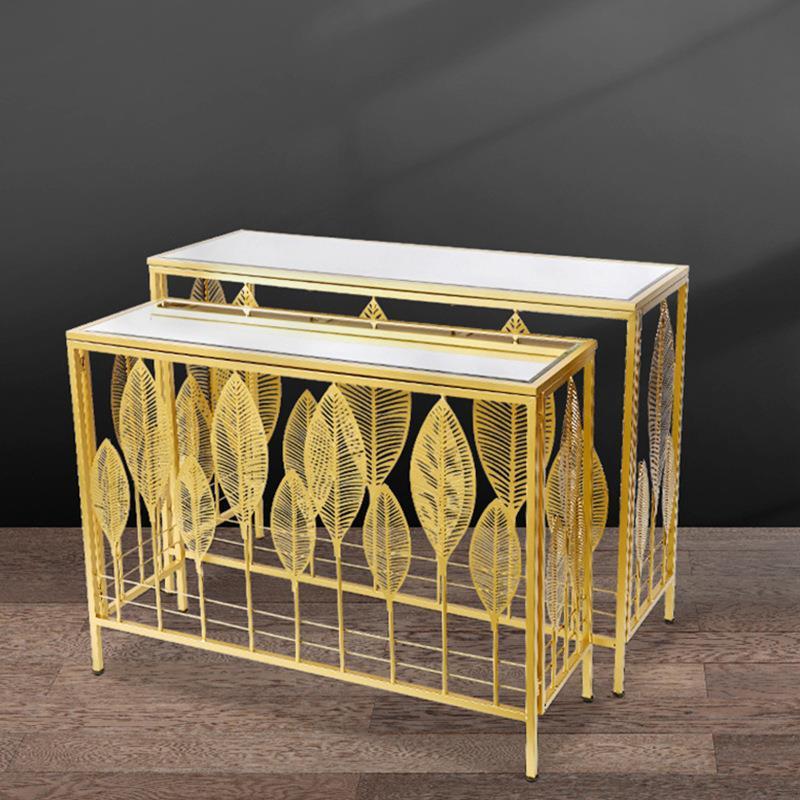 北欧铁艺茶桌套装 客厅边几玄关桌金色茶几电视桌console table