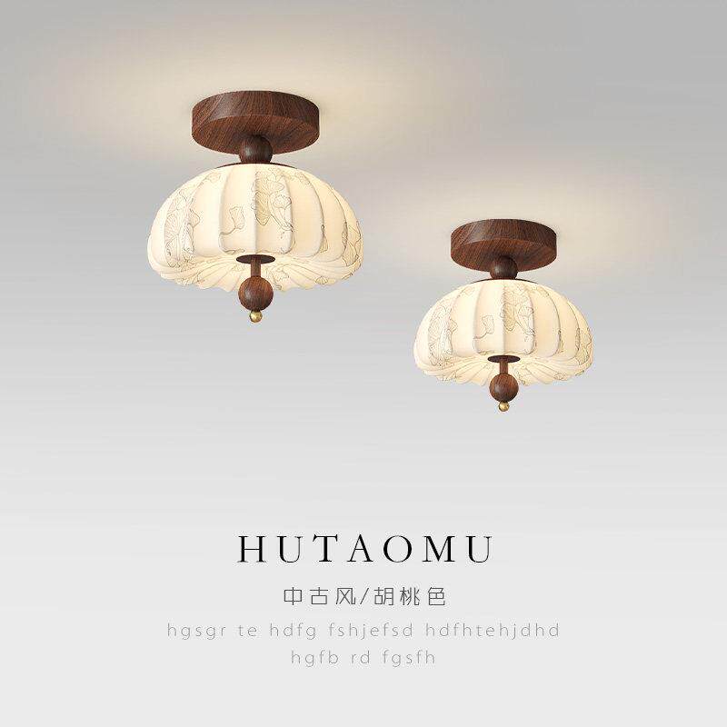 宋代美学布艺花纹吸顶灯入户玄关灯走廊过道灯法式复古中古阳台灯