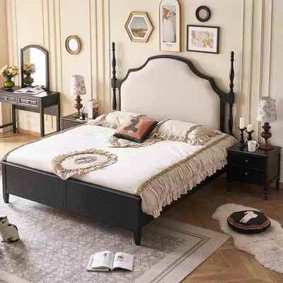 QCC美式实木床白腊床黑软色包床现代简约双式人床木复古法床主卧