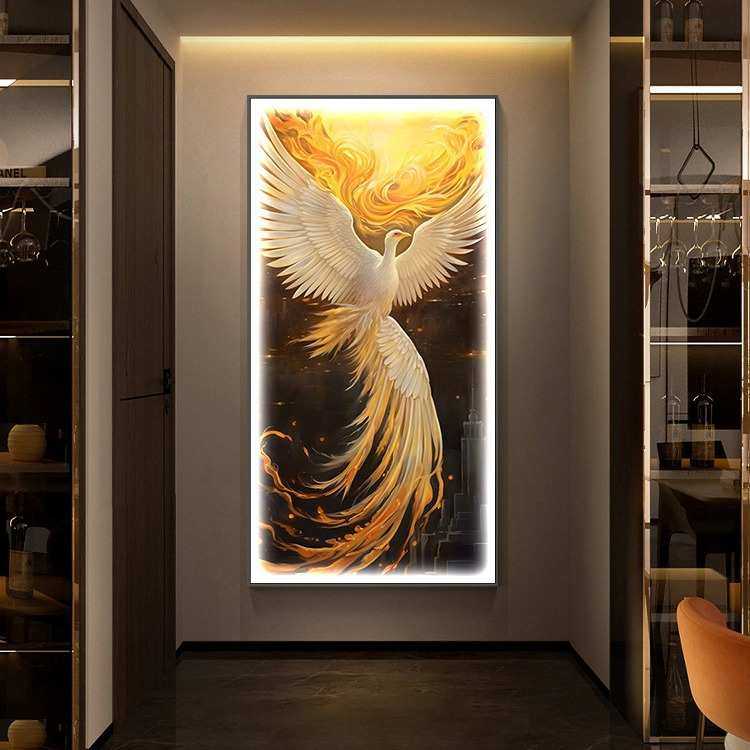 复古风《凤舞涅槃》玄关装饰画现代客厅过道墙面发光灯画走廊挂画,家居饰品,现代装饰画,淘宝优惠券,粉丝福利购,淘宝优惠卷