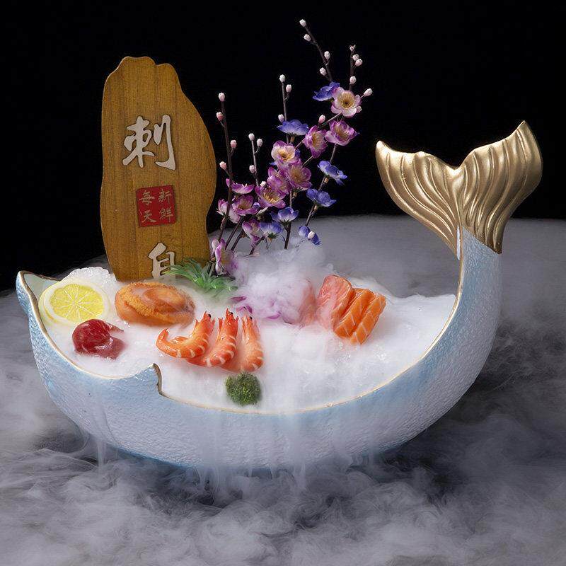 海豚刺身冰盘鲑鱼片海鲜造姿刺生干冰海鲜姿造专用摆盘树脂餐具