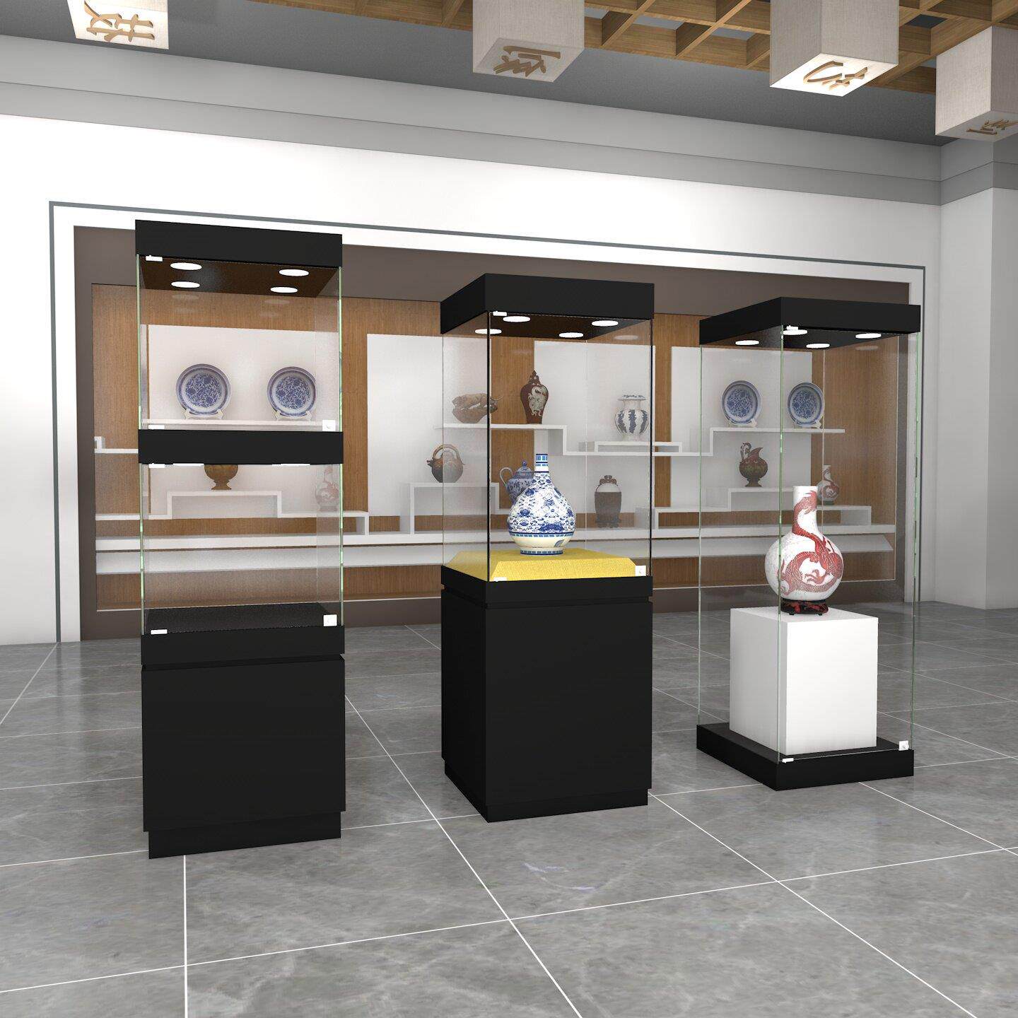 玻璃展示柜珠宝首饰柜台瓷器文物展示柜博物馆古董玉器展示柜定制