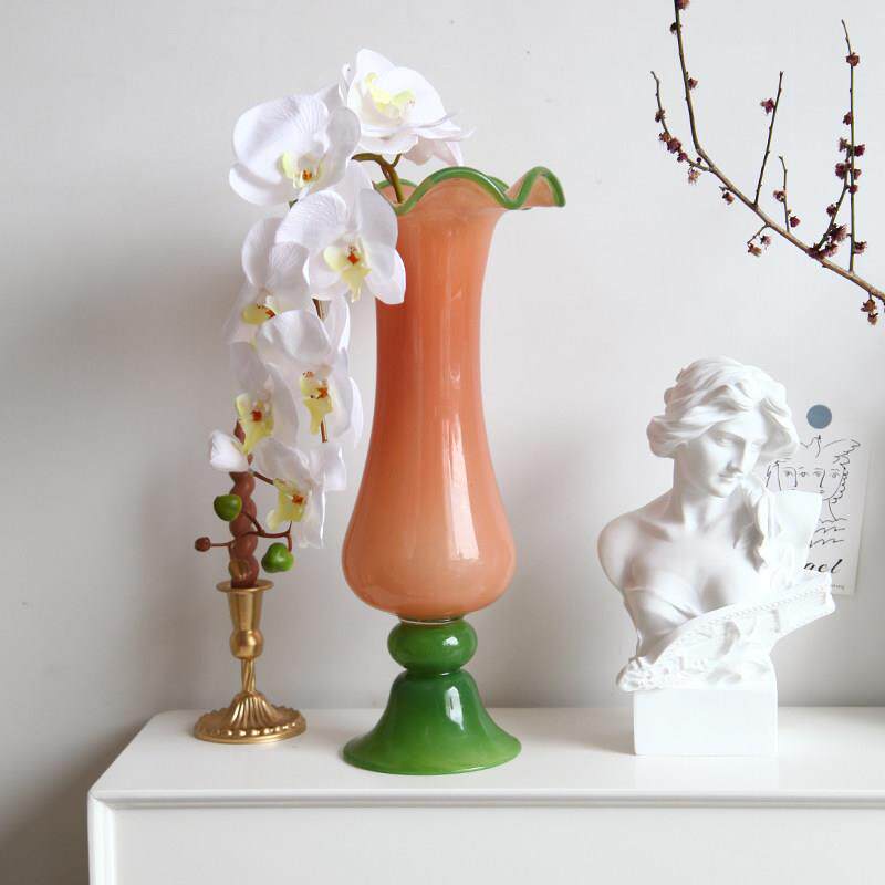 中古风手工琉璃花瓶干燥花餐桌家居简约高级感法式复古桌面摆件花