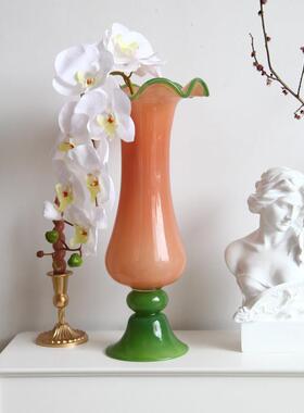 中古风手工琉璃花瓶干燥花餐桌家居简约高级感法式复古桌面摆件花