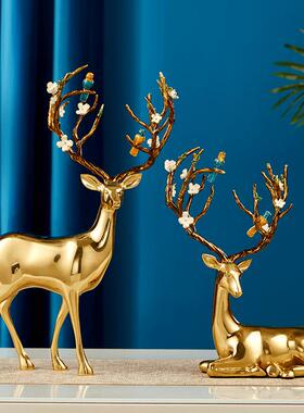 BJ0253美式纯铜手绘鹿摆件 全铜欧式玄关电视柜摆件