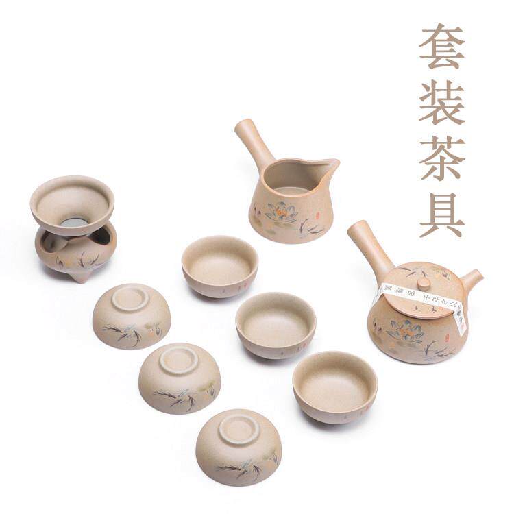 粗陶茶具套装陶瓷茶杯茶壶茶海茶漏套组古朴侧把壶盖碗公道杯茶具