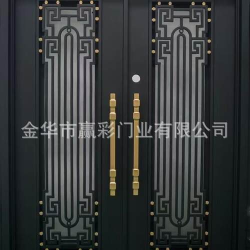 自建房别墅大门欧式入户门铁艺门手工锻铁大门玻璃双层钢化活动门