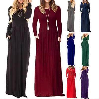 Pocket dress high waisted round neck long sleeved princess