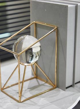 北欧轻奢玻璃球书挡摆件客厅酒柜办公室桌书房书架金属书靠装饰品