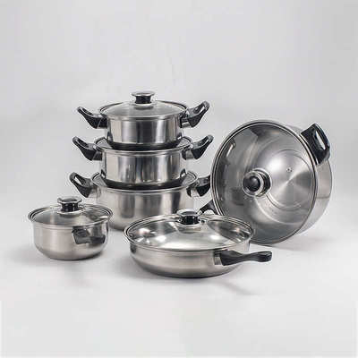 12PCS跨镜锅锅具套件不锈钢烹饪锅pot set一套平底锅炊具套装锅组