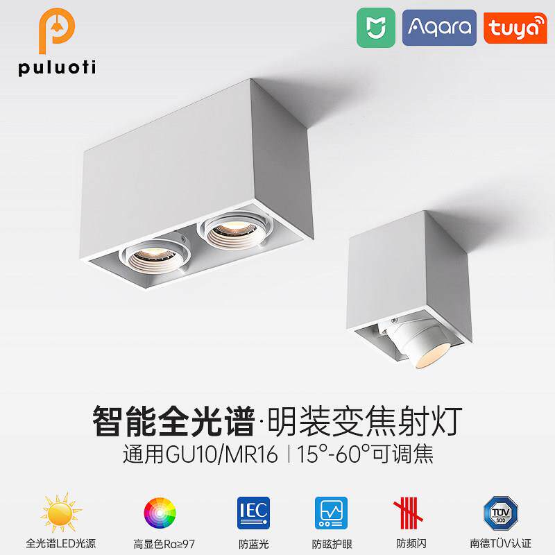 普洛缇LED射灯方形双头明装斗胆灯客厅无主灯调角吸顶白色盒仔灯