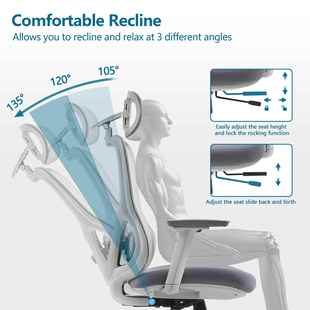 可调HD 26节办公室电脑椅久坐学舒适护腰人体工椅子靠坐背矫正姿
